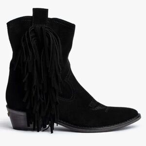 Zadig & Voltaire Pilar High Suede Fringe Boots Black